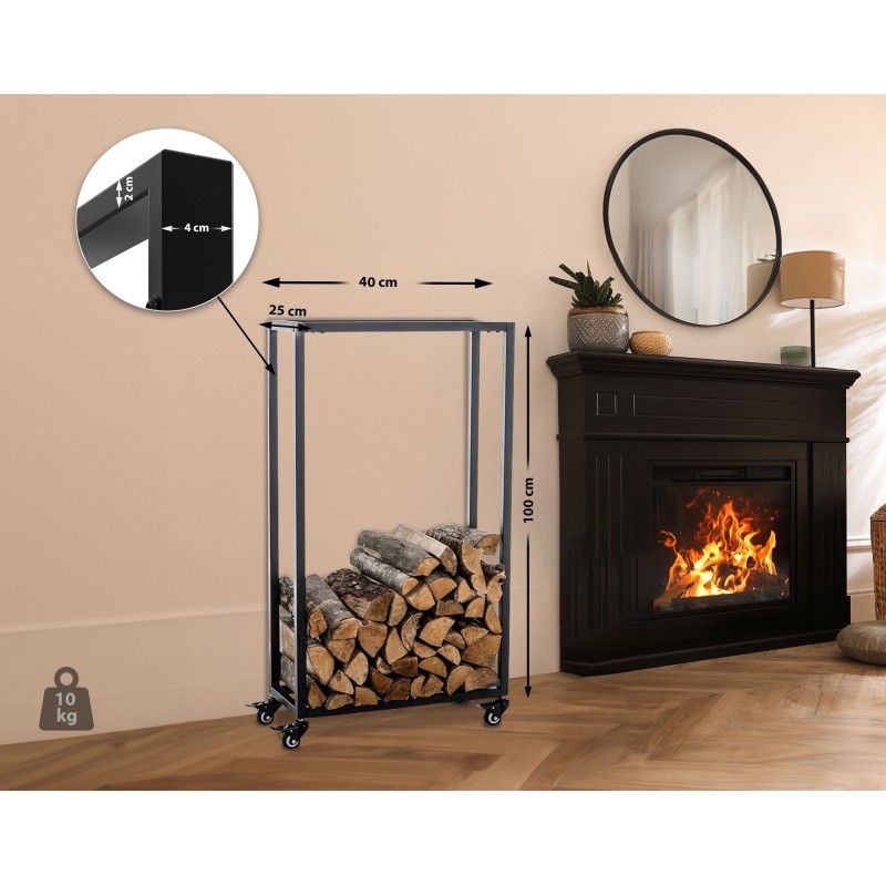 Soporte para leña Hetta 25x40x100 cm negro