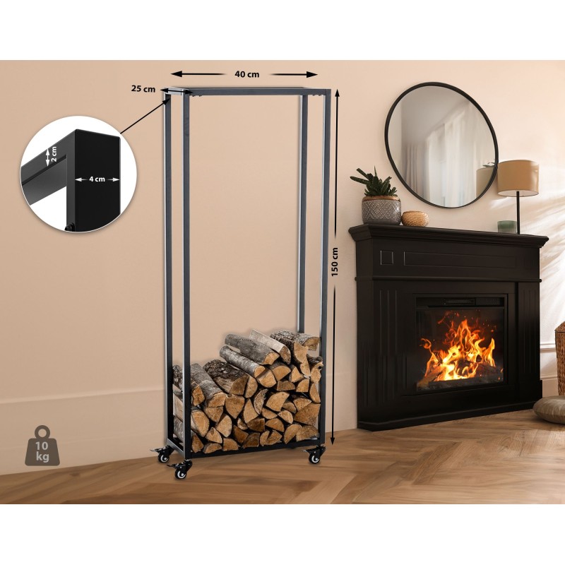 Soporte para leña Hetta 25x40x150 cm negro