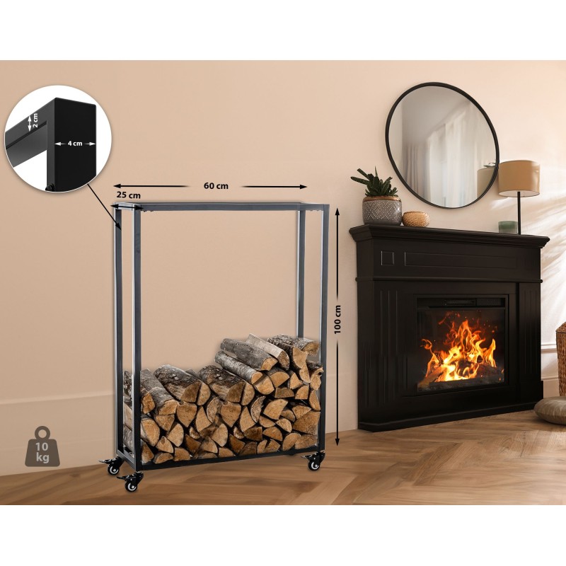 Soporte para leña Hetta 25x60x100 cm negro