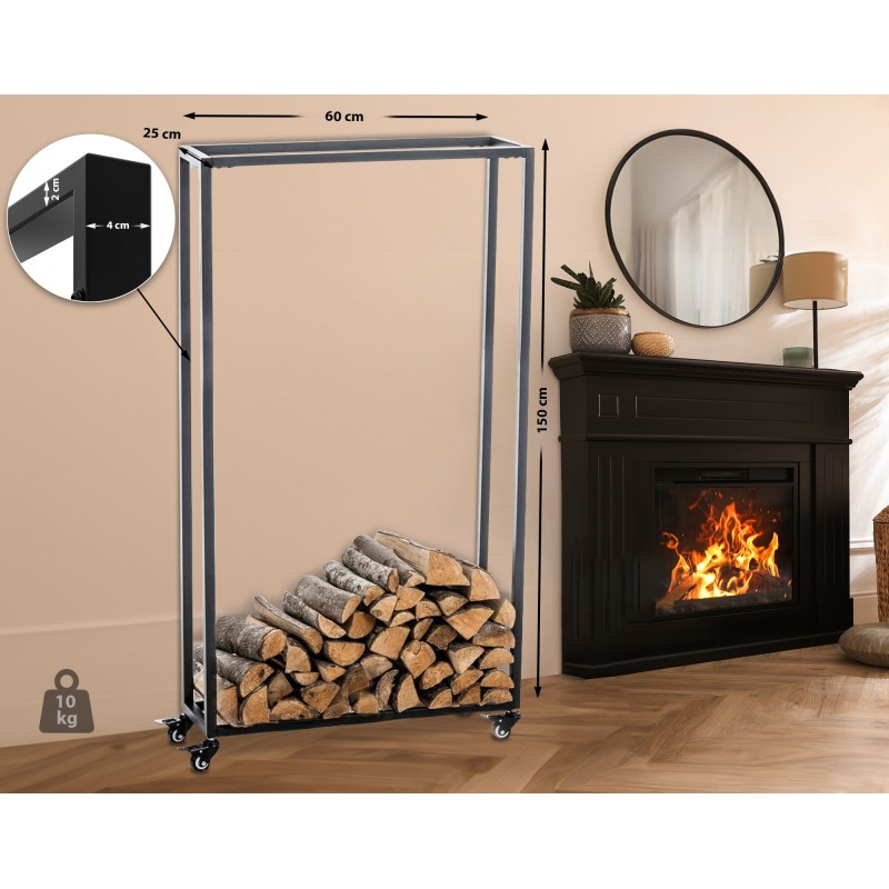 Soporte para leña Hetta 25x60x150 cm negro