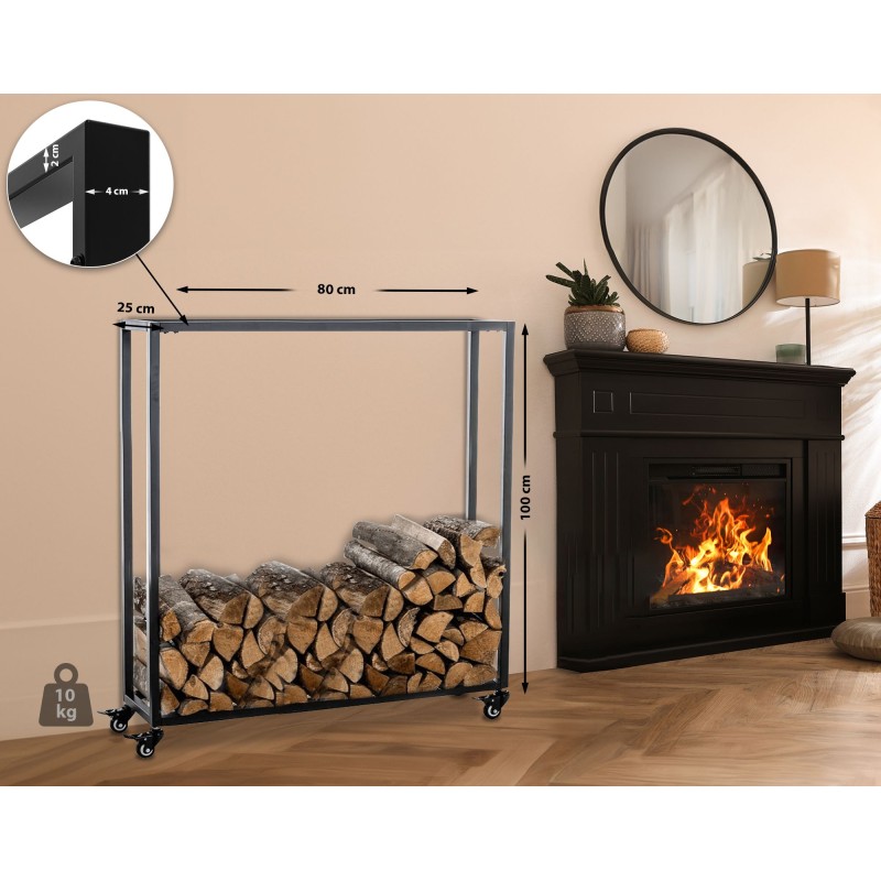 Soporte para leña Hetta 25x80x100 cm negro