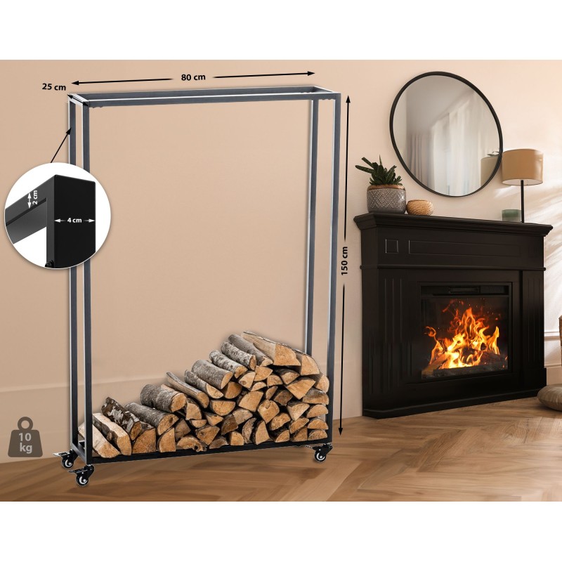 Soporte para leña Hetta 25x80x150 cm negro