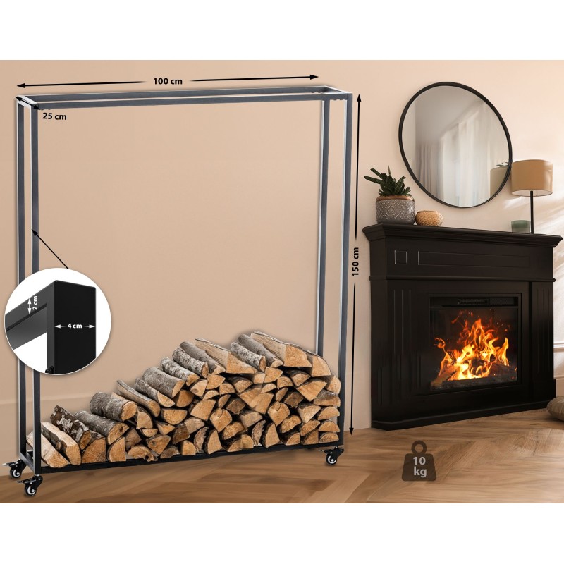 Soporte para leña Hetta 25x100x150 cm negro