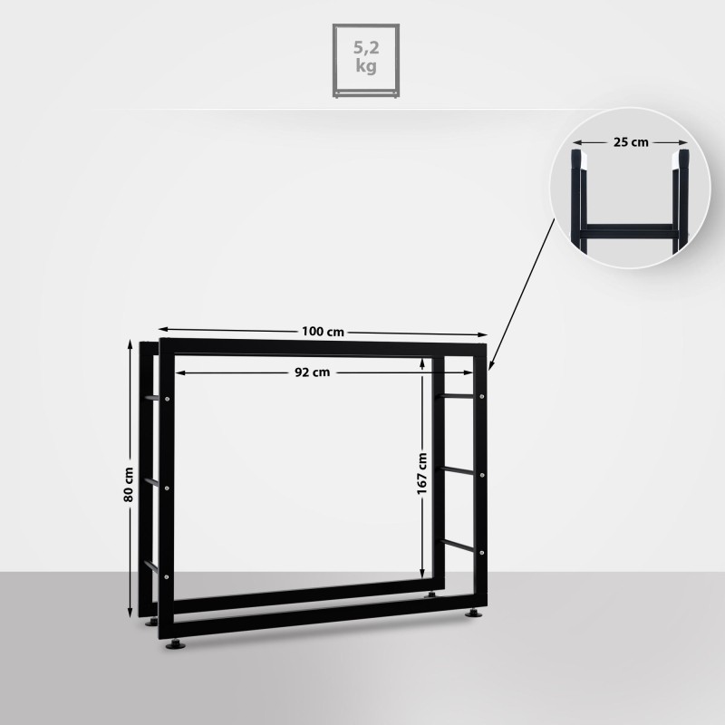 Soporte para leña Keri V2 25x100x80 cm negro