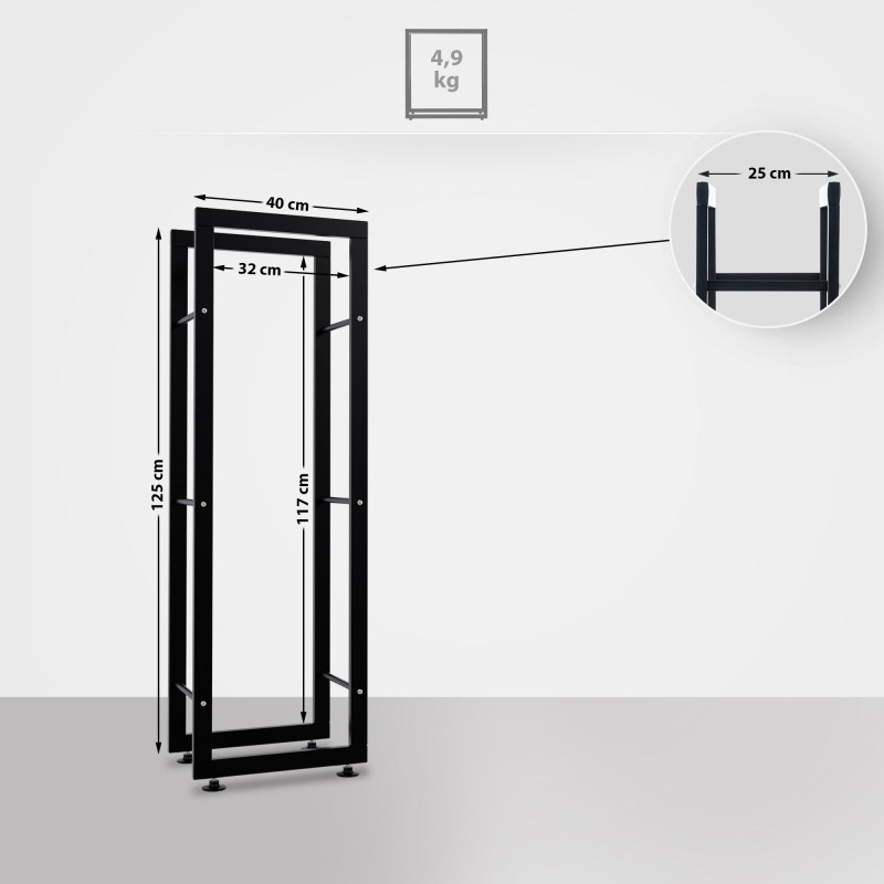Soporte para leña Keri V2 25x40x125 negro
