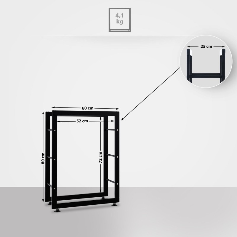 Soporte para leña Keri V2 25x60x80 negro
