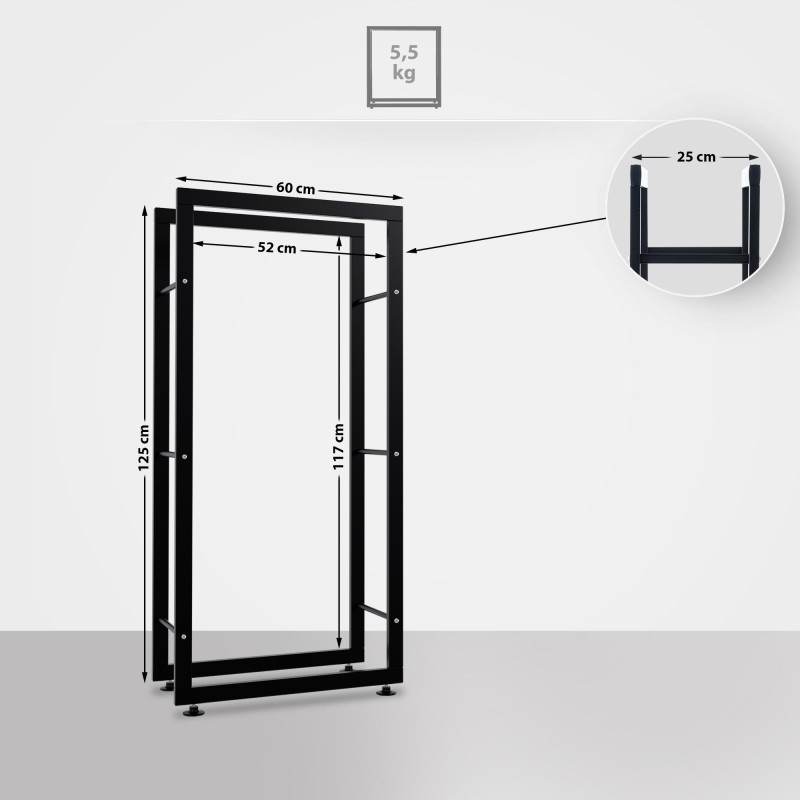 Soporte para leña Keri V2 25x60x125 negro