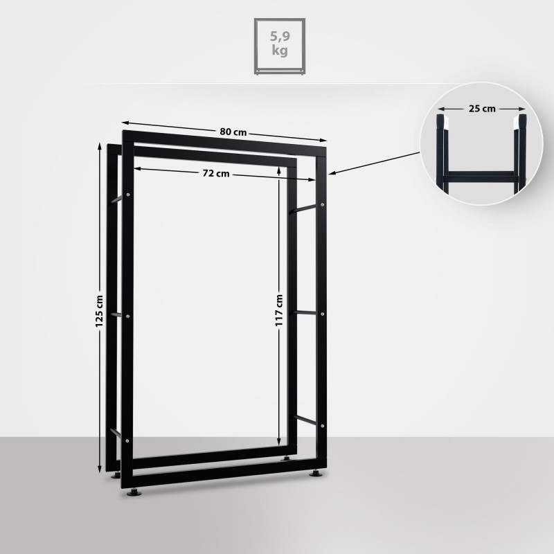 Soporte para leña Keri V2 25x80x125 negro