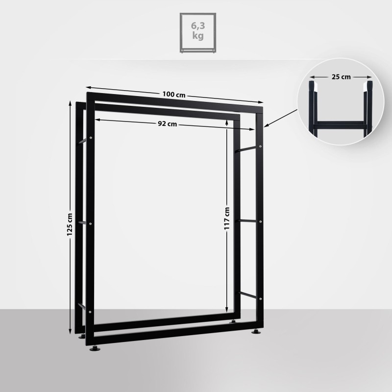 Soporte para leña Keri V2 25x100x125 negro