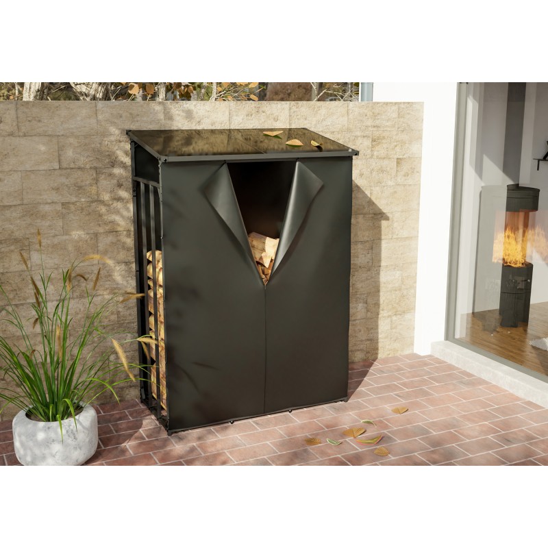 Leñero Ruston de aluminio con tapa, color antracita
