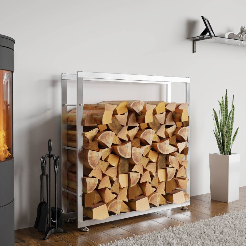 Soporte para leña Keri V2 de 25x100x100 cm en acero inoxidable