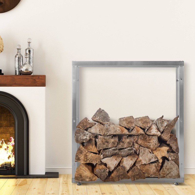 Soporte para leña Keri V2 de 25x100x100 cm en acero inoxidable