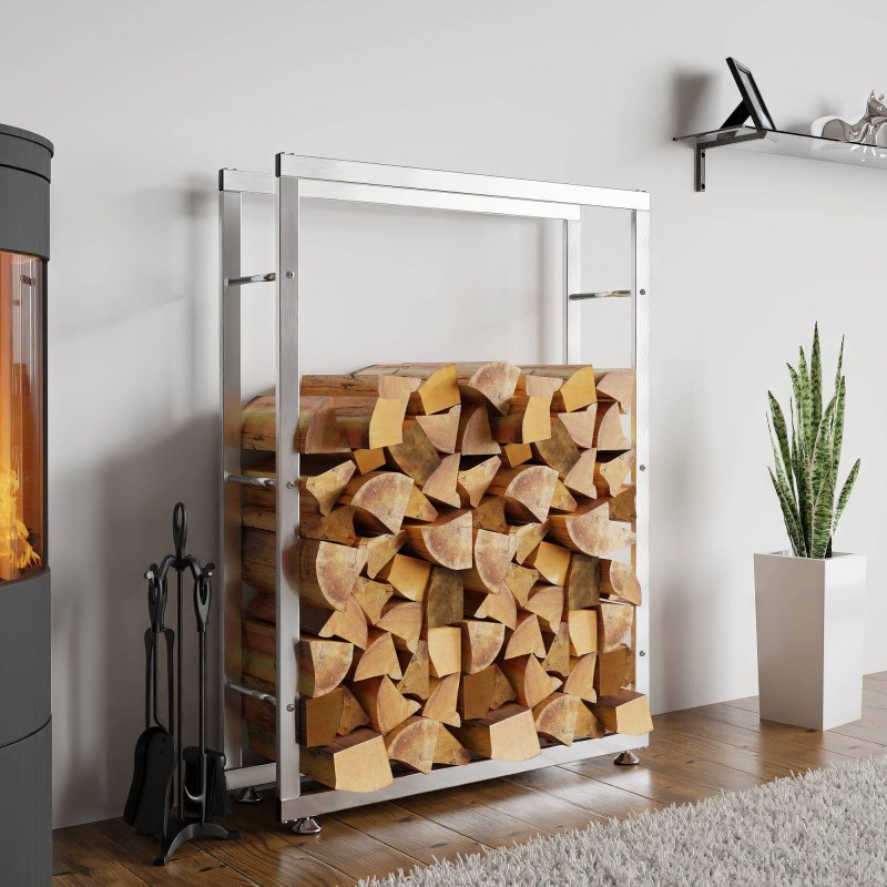 Soporte para leña Keri V2 de 25x80x150 cm en acero inoxidable