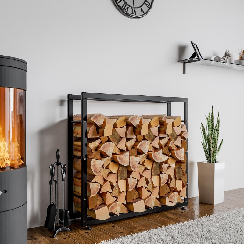 Soporte para leña Keri V2 25x125x150 cm negro