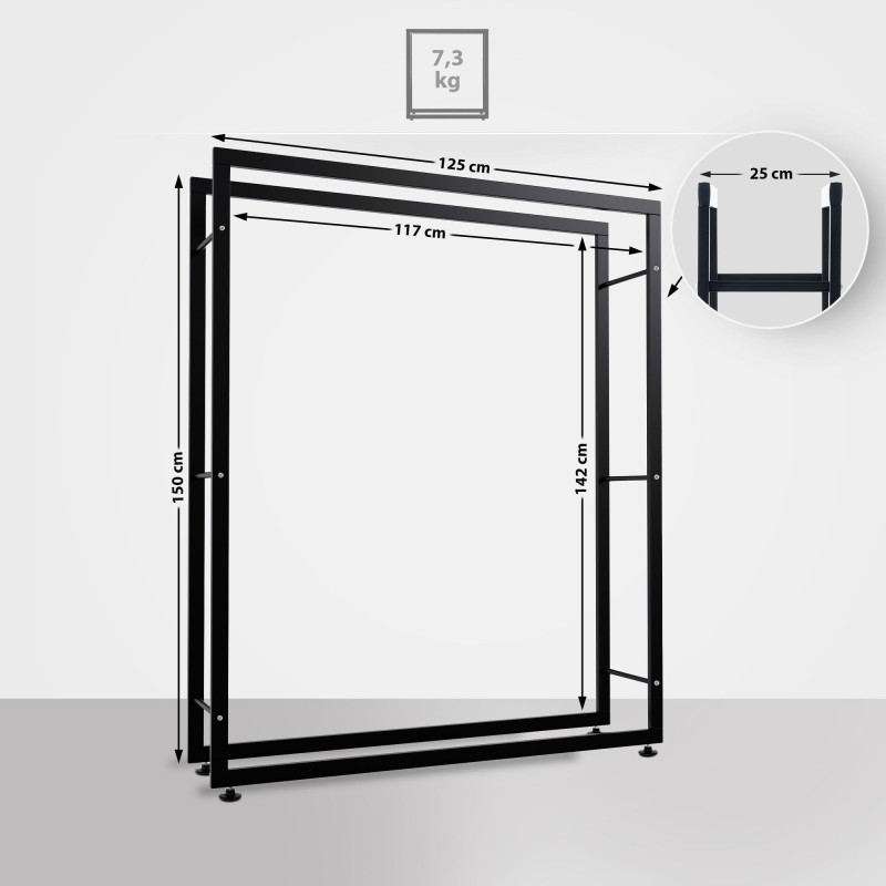 Soporte para leña Keri V2 25x125x150 cm negro