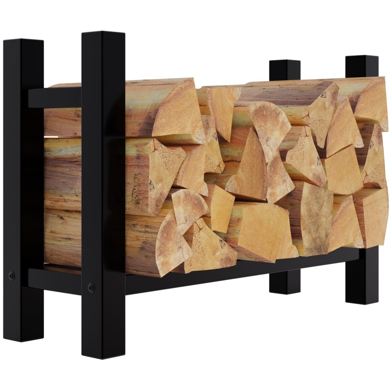 Estante cuadrado para leña Medya, 30x80x60 cm, negro