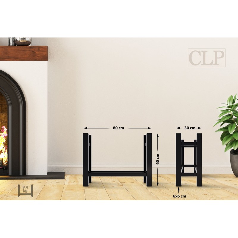 Estante cuadrado para leña Medya, 30x80x60 cm, negro