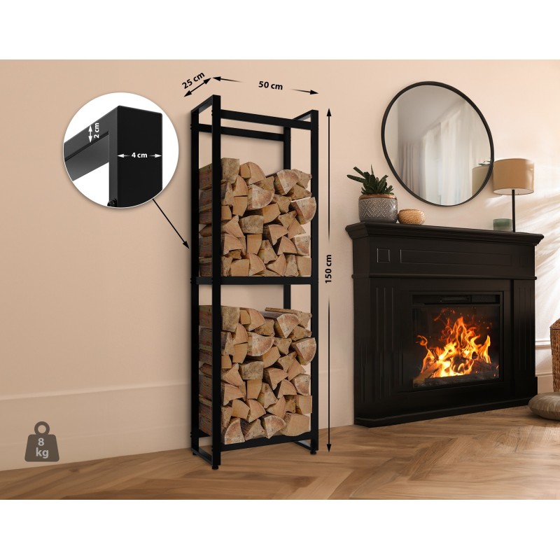 Estante para leña Morson 25x50x150 negro