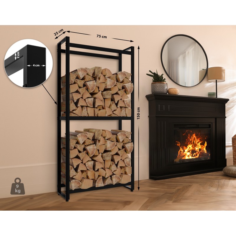 Estante para leña Morson 25x75x150 negro