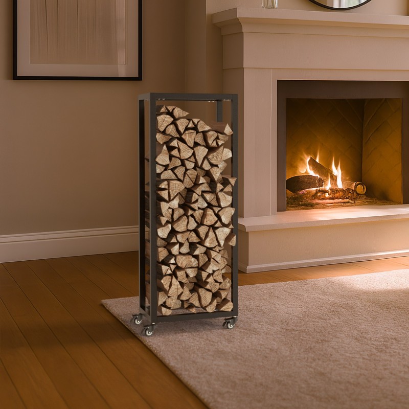 Soporte para leña Hilta 25x40x100 cm negro