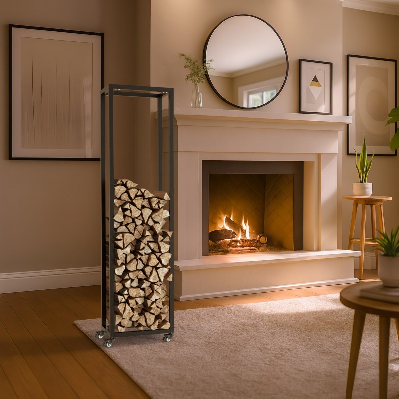 Soporte para leña Hilta 25x40x150 cm negro