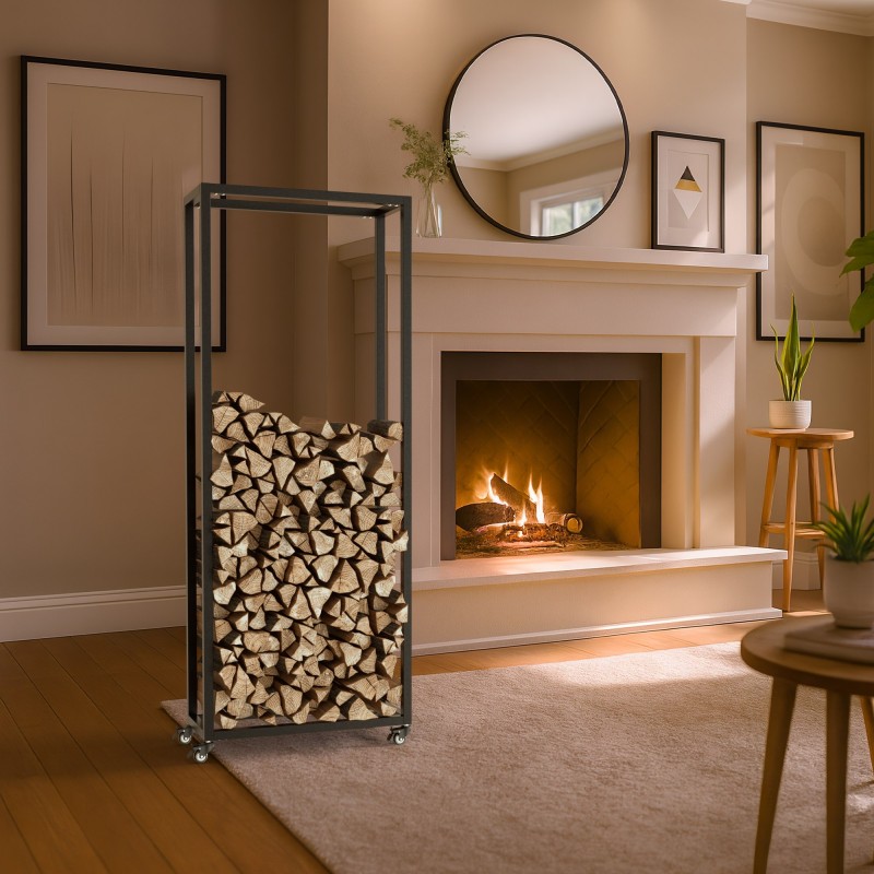 Soporte para leña Hilta 25x60x150 cm negro