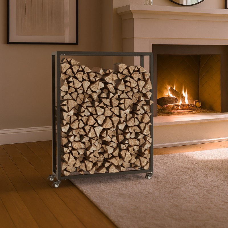 Soporte para leña Hilta 25x80x100 cm negro