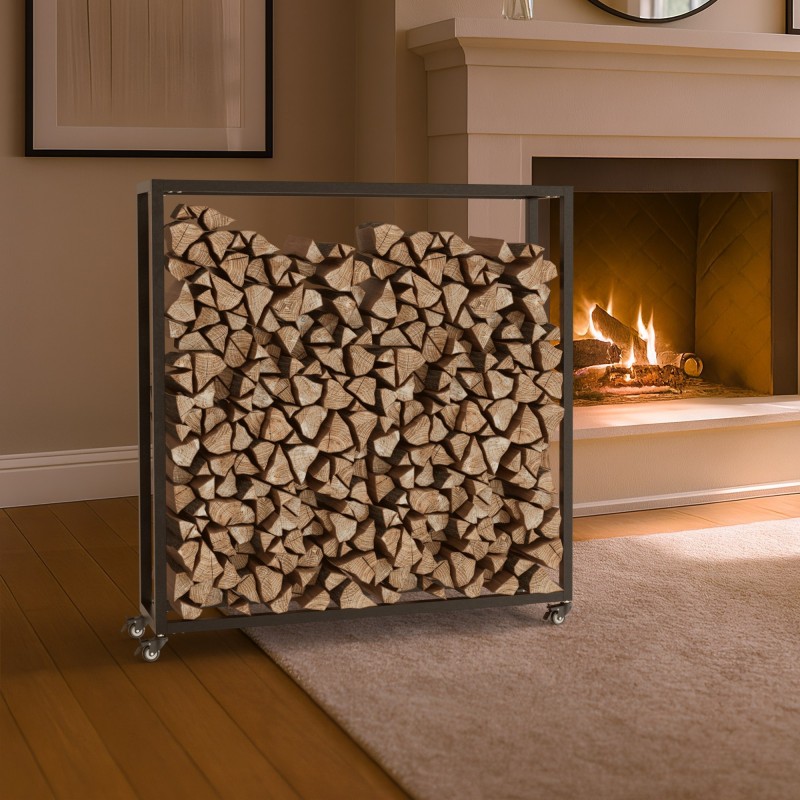 Soporte para leña Hilta 25x100x100 cm negro