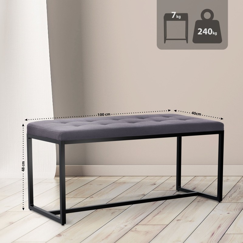 Banco Barci B, tapizado en tela gris oscuro