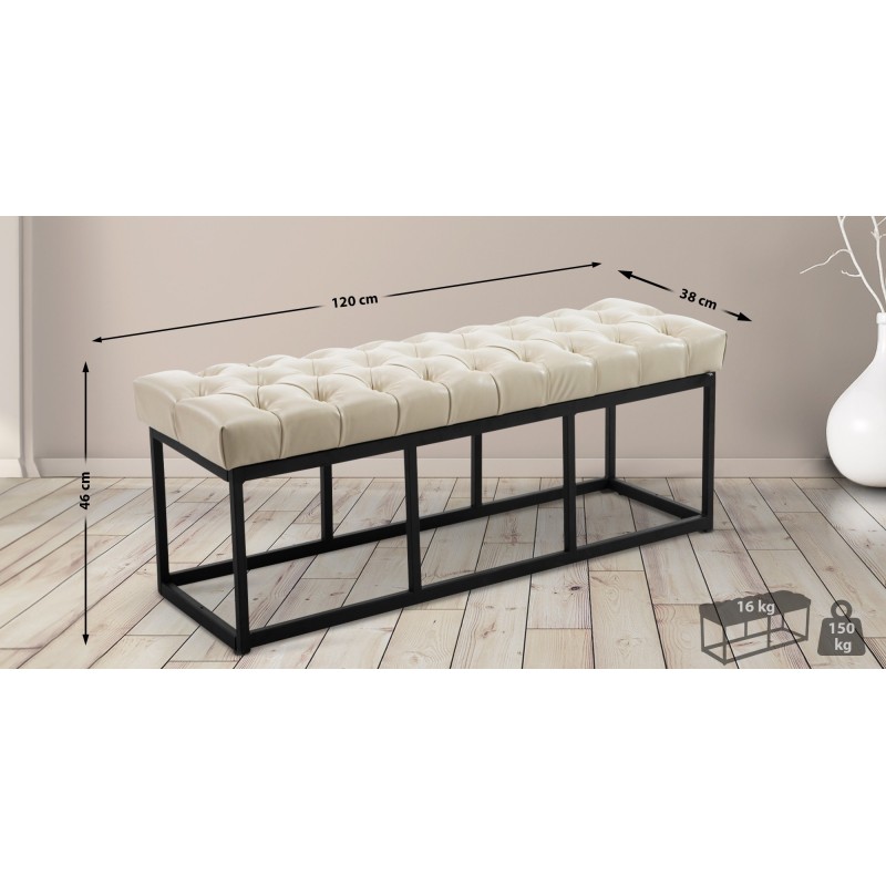 Banco Amun, imitación de cuero B120, color crema