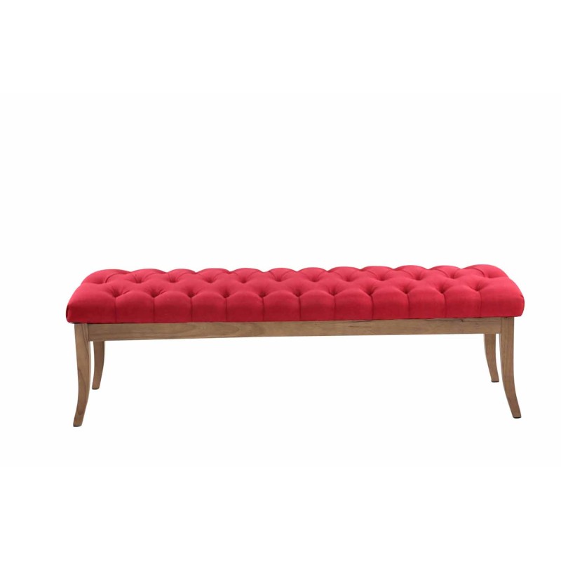 Banco Ramsés, tapizado en tela antigua clara, 150 cm, rojo