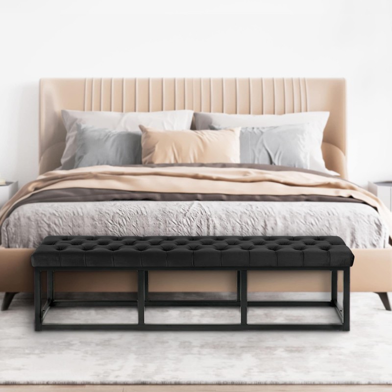 Banco Polson de terciopelo, negro, 150 cm