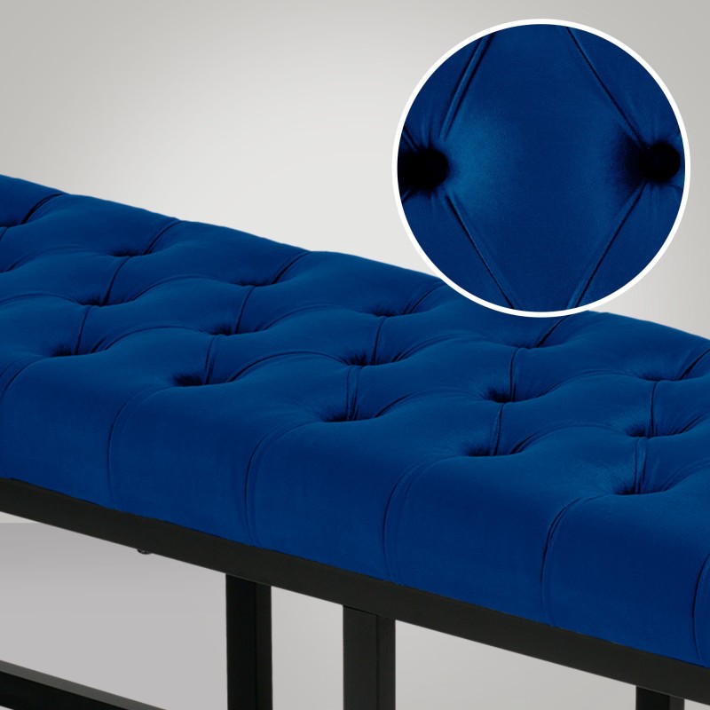 Banco Polson de terciopelo, negro, 150 cm, azul