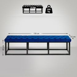Banco Polson de terciopelo, negro, 150 cm, azul
