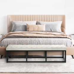 Banco Polson en terciopelo negro, 150 cm, color crema