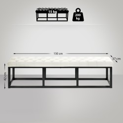 Banco Polson en terciopelo negro, 150 cm, color crema