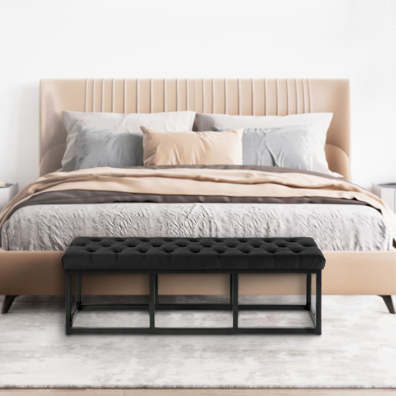 Banco Polson de terciopelo, negro, 120 cm