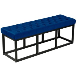 Banco Polson de terciopelo, negro, 120 cm, azul