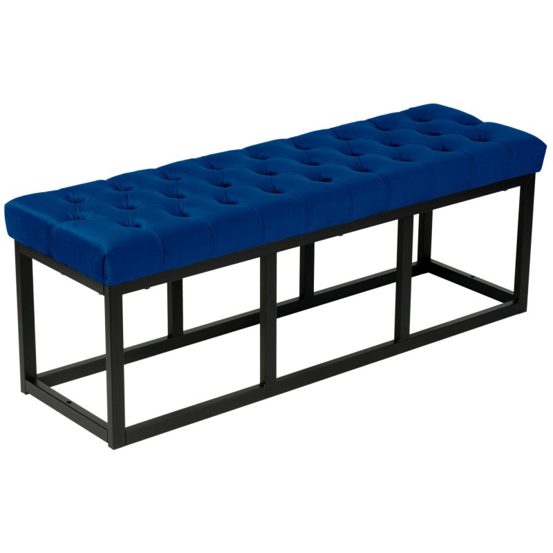 Banco Polson de terciopelo, negro, 120 cm, azul