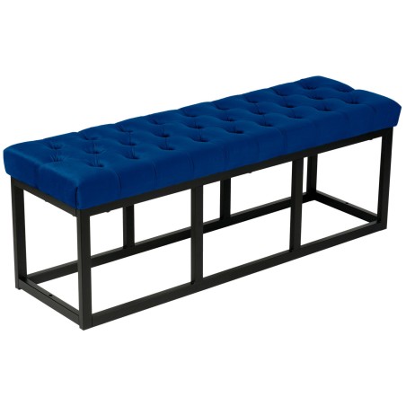 Banco Polson de terciopelo, negro, 120 cm, azul