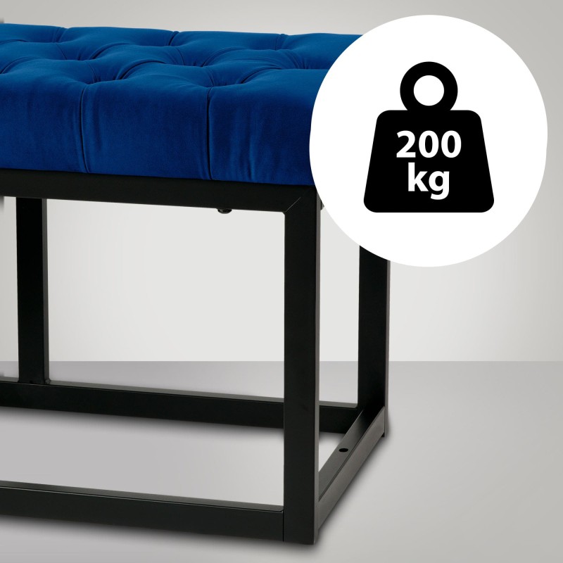 Banco Polson de terciopelo, negro, 120 cm, azul