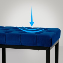 Banco Polson de terciopelo, negro, 120 cm, azul