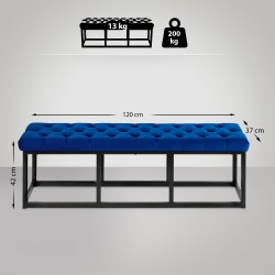 Banco Polson de terciopelo, negro, 120 cm, azul