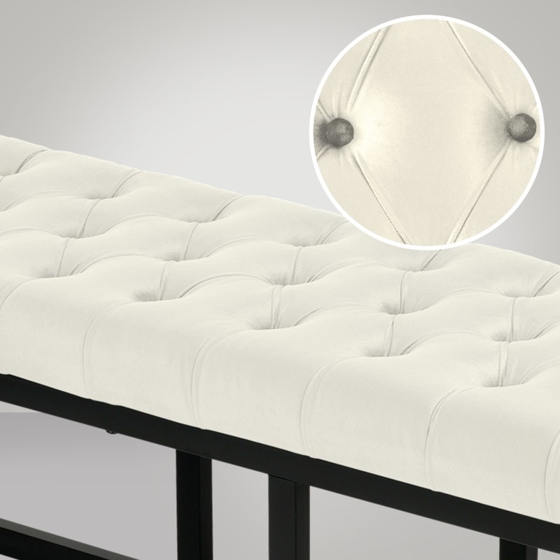 Banco Polson en terciopelo negro, 120 cm, color crema