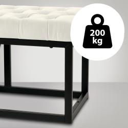 Banco Polson en terciopelo negro, 120 cm, color crema