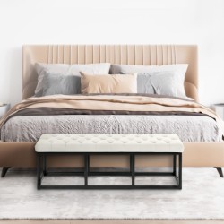 Banco Polson en terciopelo negro, 120 cm, color crema