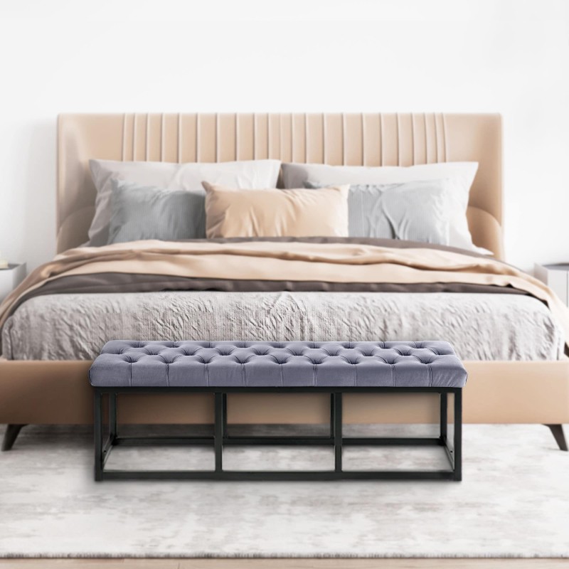 Banco Polson de terciopelo, negro, 120 cm, gris