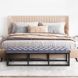 Banco Polson de terciopelo, negro, 150 cm, gris