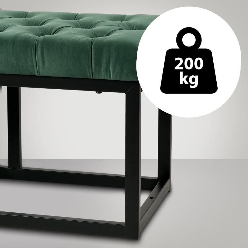 Banco Polson de terciopelo, negro, 120 cm, verde