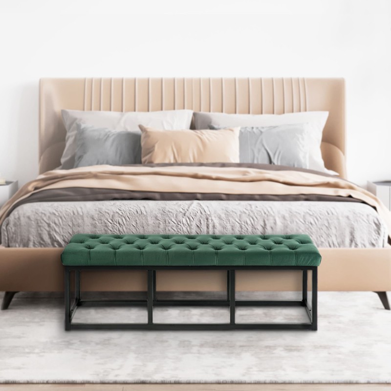 Banco Polson de terciopelo, negro, 120 cm, verde